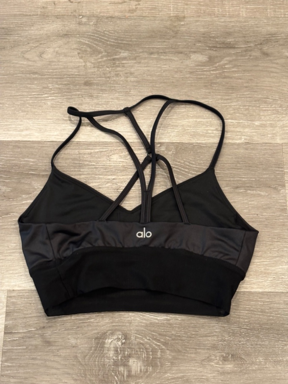 Alo Yoga Lavish Sports Bra Shiny Black + Mesh Womens S